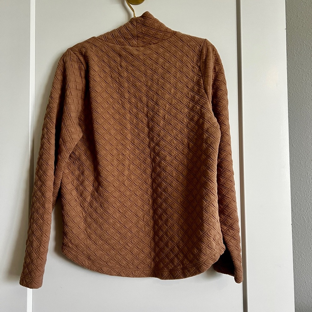 EUC J.Crew Quilted Mockneck Pullover Small Camel Tan Textured Cozy Sweater - Picture 12 of 13